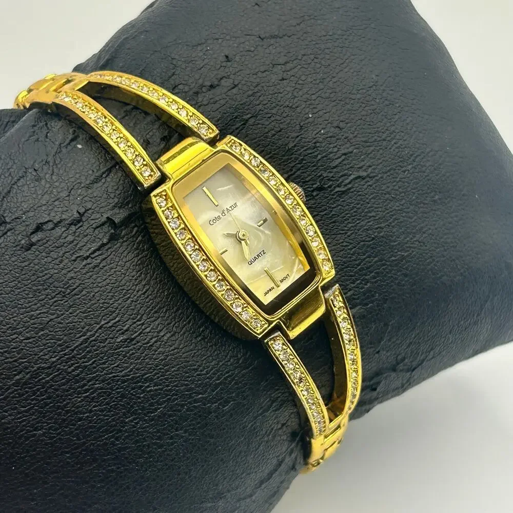 Cote d’ Azur Gold Tone Mother Pearl Crystals Accent Women’s Fashion Watch